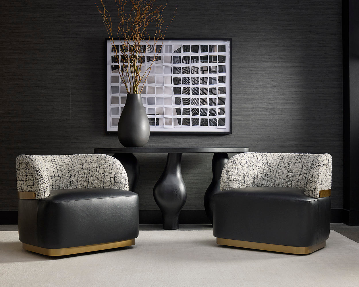 Brinda Swivel Lounge Chair - Bravo Black / Halton Birch